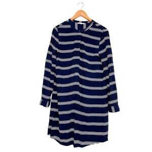 Beach Lunch Lounge Mini Long Sleeves Dress/ Tunic L Navy White Stripes Notical
